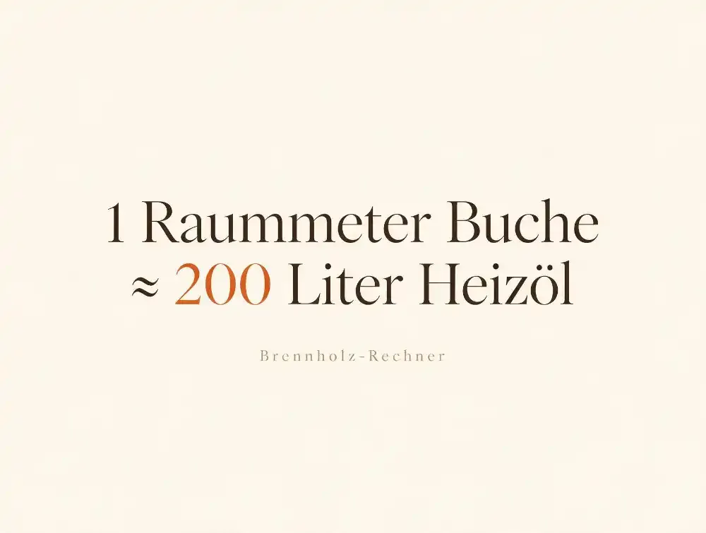 Grafik: 1 Raummeter Buche entspricht etwa 200 Liter Heizöl – Brennholz-Rechner Karstenhof
