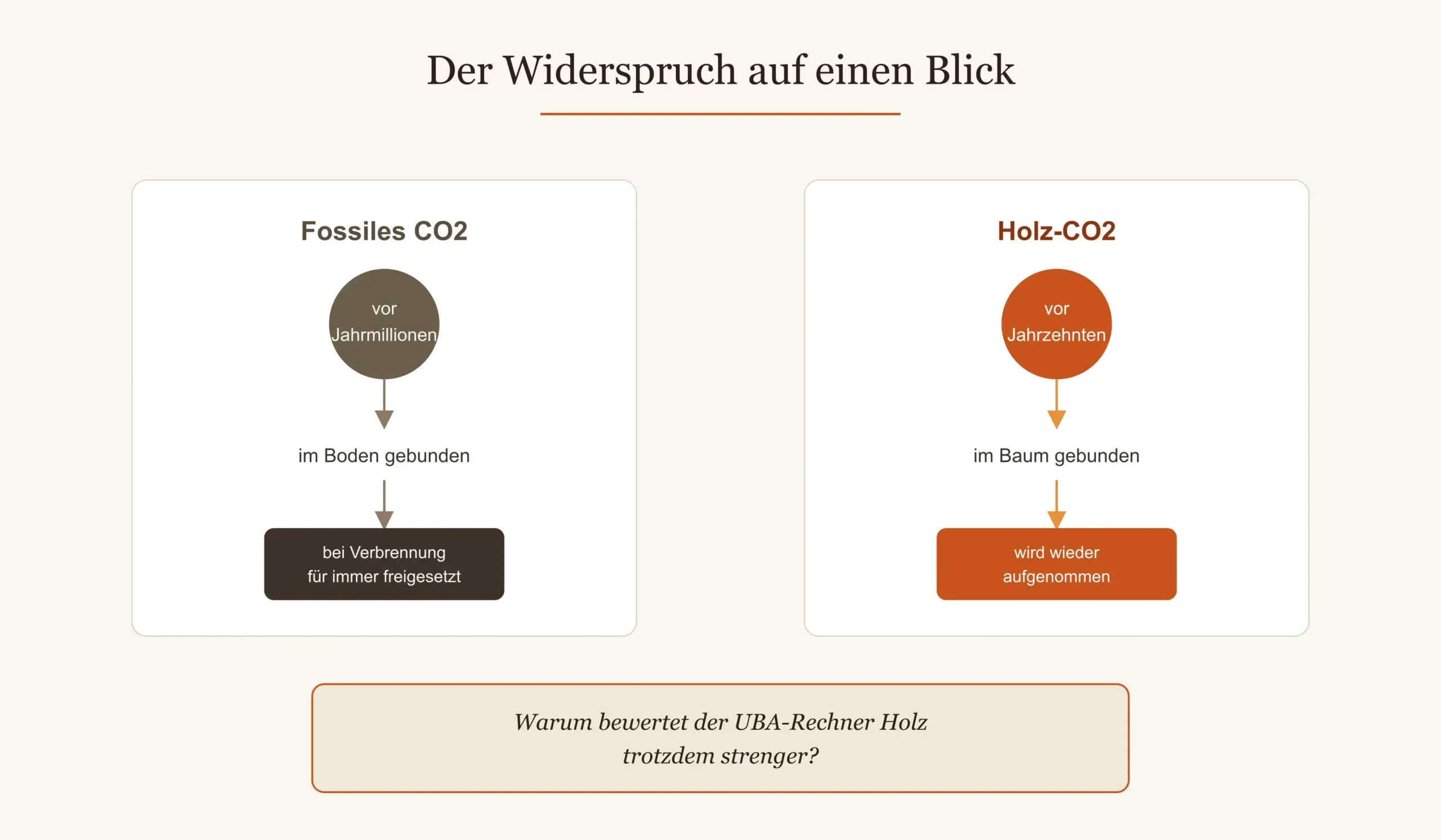 Widerspruch im UBA-CO2-Rechner: Holzverbrennung im Vergleich zu fossilem Erdgas